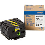 Brother HGe-631V5 szalag, 12mm × 8m, laminált, 5 db-os csomag - sárga háttér, fekete felirat